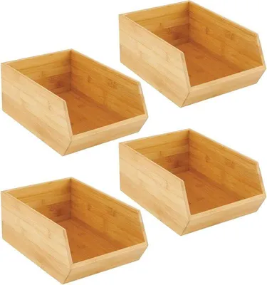 Produktbild von mDesign Aufbewahrungsbox Organizer Ablage 4er Set Holzkiste stapelbar Bambus Box