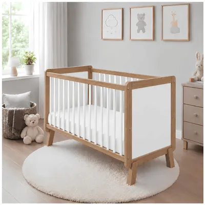 Produktbild von Baby-Delux Babybett Kinderbett 60x120 Lou Vintage Weiß Kiefernholz Schutzgitter umbaubar Matratze