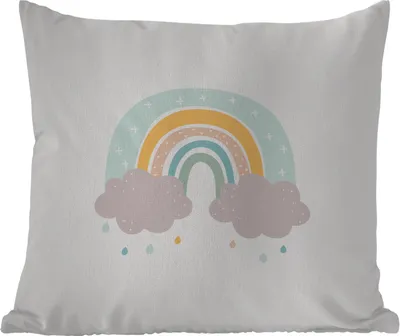 Produktbild von MuchoWow® Outdoor Kissen - Regenbogen - Wolken - Regen - Kinder - Pastell - 50x50 cm - Wetterfest - Lounge Kissen - Komfortabel - Kissen mit Bild