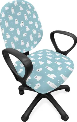 Produktbild von ABAKUHAUS Baby Bürostuhl Schonbezug, Cartoon Eisbären, dekorative Schutzhülle aus Stretchgewebe, Blassblau Weiß