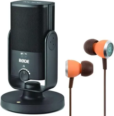 Produktbild von Rode NT-USB MINI USB-Mikrofon mit Audiofly Ohrhörer
