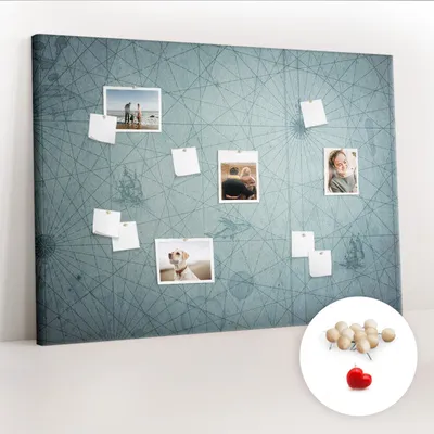 Imagen del producto de Tablero de corcho con chinchetas – Tablero con chinchetas para fotografías y notas – 140x100 cm – 100 chinchetas de madera – Mapa de estilo vintage