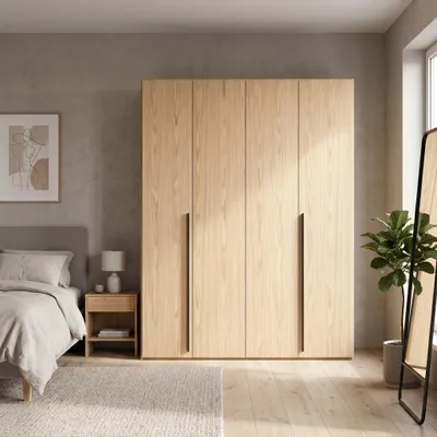 Produktbild von Kleiderschrank 200 cm - Bookmatch Eiche - Falttüren Schrank - WingLine - BARI - Garderobe Multifunktionsschrank
