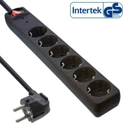 Produktbild von InLine Steckdosenleiste, 6-fach Schutzkontakt, mit ÜSS, schwarz, 1,5 m, 1,5 mm², Schwarz, Kunststoff, 6 AC-Ausgänge, 451 g