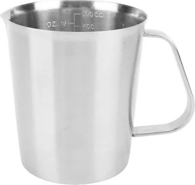 Produktbild von Edelstahl-Messbecher, Milchaufschäumkrug mit Oz-ML-Markierung, Aufschäumgriff, 500 ml