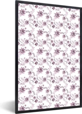 Produktbild von MuchoWow® MuchoWow® Gerahmtes Poster Blumen - Lila - Weiß 40x60 cm - Poster mit zchwarzem Bilderrahmen - Papierdruck - Wandbilder