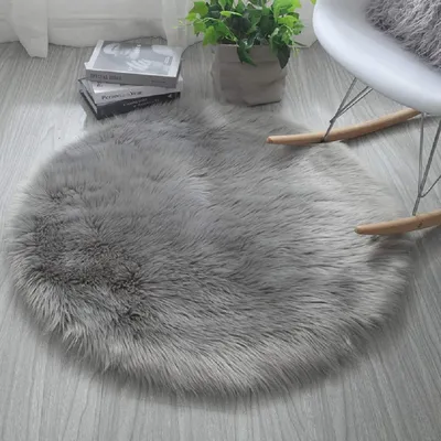 Obrázek produktu pro Kulatý koberec z umělé kožešiny, šedý, 100 cm, plyšový