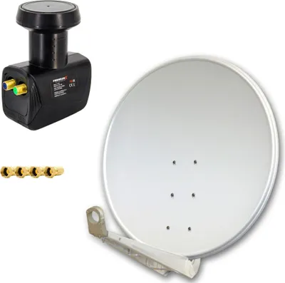 Produktbild von PremiumX DELUXE100 Satellitenantenne 100 cm Alu Hellgrau Twin LNB Schwarz 4x F-Stecker