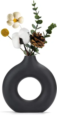 Produktbild von Keramikvase rund, schwarz matt, groß, für Pampasgras