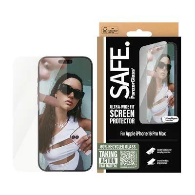 Produktbild von PanzerGlass SAFE. by ® Displayschutz iPhone 16 Pro Max | Ultra-Wide Fit, Apple, Apple - iPhone 16 Pro Max, Trockene Anwendung, Kratzresistent, Schockresistent, Transparent, 1 Stück(e)