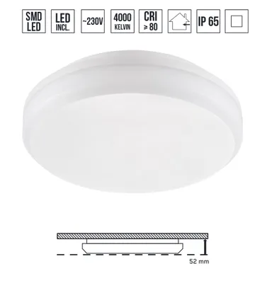 Zdjęcie produktu dla Lampa sufitowa LED TVER 20W, 4000K, IP65, biały Ø200, W: 52