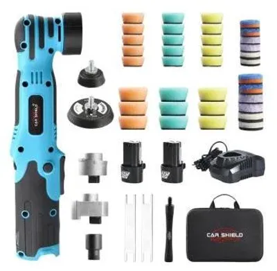 Produktbild von 12V Akku Autopolierer - Mini Exzenter Poliermaschine - 2500–6000 U/min - 2,5–5 cm Pads - Mikrokratzer Entferner - 2 Akkus - blau