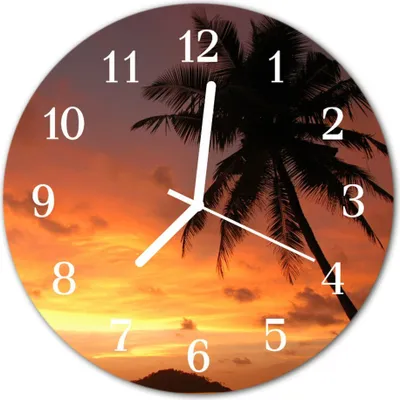 Produktbild von Glasuhr Wanduhr Küchenuhr Echt-Glas 30fi cm Palme orange
