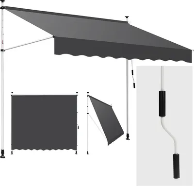 Produktbild von Fiqops Markise Klemmmarkise Einziehbar Sonnenmarkise Sonnenschutz Balkon ohne Bohren 200x120cm
