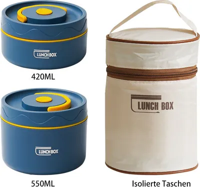 Obrázek produktu pro AIORBER Izolovaný box na oběd pro děti, vyrobený z nerezové oceli, dvouvrstvá konstrukce, snadno se čistí, vhodný do mikrovlnné trouby, modrý