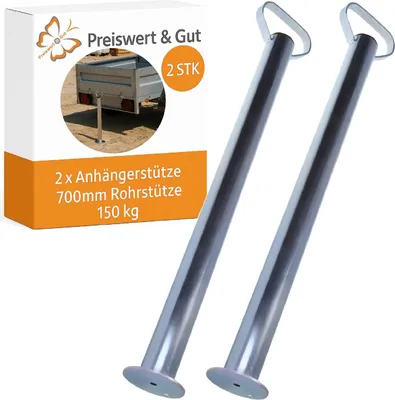 Produktbild von Anhängerstütze 700 mm Stützfuß Anhänger Abstützung Abstellstütze Anhänger 150 kg Traglast verzinkt 48 mm Rohr silber