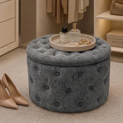 Produktbild von riess-ambiente Hocker MODERN BAROCK 60cm grau Bouclé Sitzhocker mit Stauraum