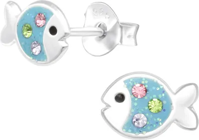 Produktbild von Kinder Ohrringe Ohrstecker 925 Sterling Silber Fisch mit Kristallen