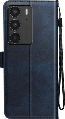 Zdjęcie produktu dla Avizar, etui do Realme C75 z paskiem na rękę, klapką, podstawką i portfelem, kolor granatowy