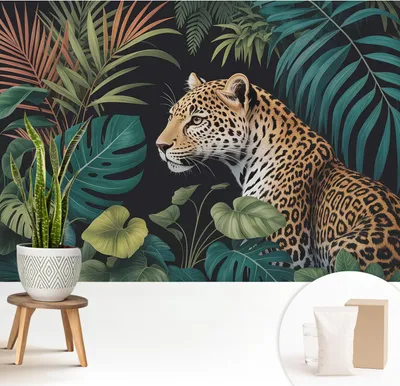 Produktbild von Fototapete selbstklebend - 208x146 cm - Tapete - Wandtapete - Wandbilder - Klebefolie - Dekofolie - Tapete Folie - Wand - Dekoration - Wohnzimmer - Exotischer Leopard