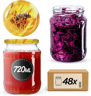 Obrázok produktu pre KADAX zaváracie poháre s viečkom "Jukka", poháre na džem, zaváracie poháre, 720 ml, Medvedík Pú, 48 kusov