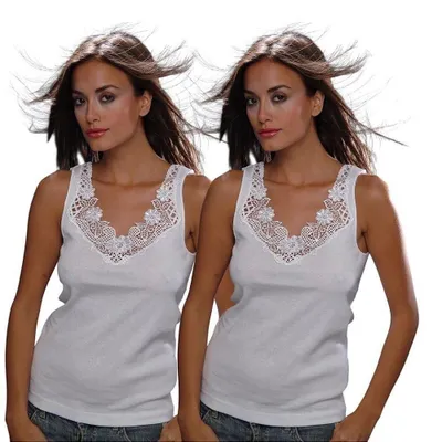 Produktbild von TOKER COLLECTION® Unterhemd Damen Unterhemd mit extra breiter Spitze 2 Stück (Packung, 2er Pack) exklusive Spitzen, weiß, Größe 40/42