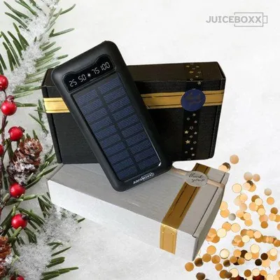 Productafbeelding van CarryQuest® - JuiceBoxx Powerbank met zonnepaneel, 20000mAh, LED-zaklamp, zwart