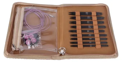 Produktbild von Ergonomisches Rundstricknadelset, 3-6 mm, austauschbare Nadeln mit Aufbewahrungstasche.