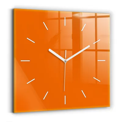 Produktbild von Wallfluent Wanduhr – Stilles Quarzuhrwerk - Uhr Dekoration Wohnzimmer Schlafzimmer Küche - Zifferblatt mit Striche - weiße Zeiger - 30x30 cm - Orange