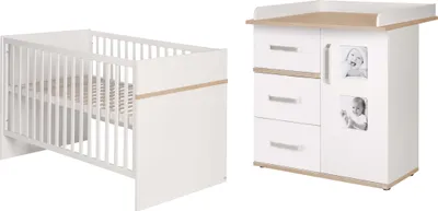 Produktbild von roba Kindermöbelset 'Pia', 2-teilig, Baby-/Kinderbett 70x140cm, Wickelkommode mit Wickelansatz, weiß