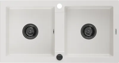 Produktbild von Mexen Mario 2-Becken-Granit-Spülbecken 820 x 436 mm, Weiß, Siphon Schwarz - 6504822000-20-B