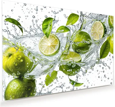 Produktbild von Glasbild 90x60cm in XXL für Wohnzimmer, Schlafzimmer Motiv Zitrusfrucht Spritzer