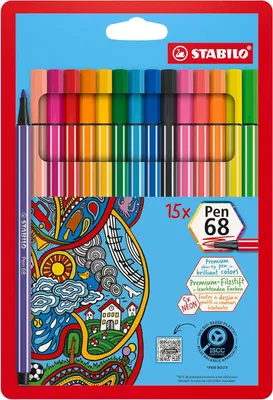Obrázok produktu pre STABILO fixky – Sada fixiek Pen 68-5 v neonových farbách – Balenie s 15 farbami