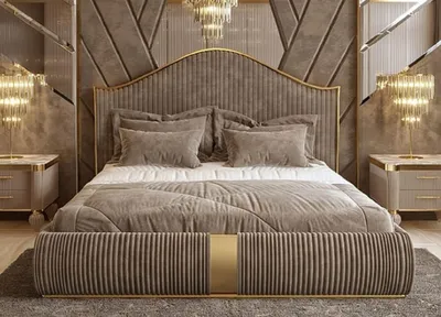 Produktbild von Casa Padrino Luxus Art Deco Doppelbett Grau / Gold - Edles Massivholz Bett mit Kopfteil - Art Deco Schlafzimmer & Hotel Möbel - Luxus Kollektion