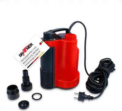 Produktbild von Grafner Flachsauger Tauchpumpe, mit integriertem Schwimmschalter und Rückschlagventil, 400 Watt bis 6500 l/h Förderleistung, flachabsaugend 1mm, 3mm Fremdkörper, Schmutzwasserpumpe Schachtpumpe