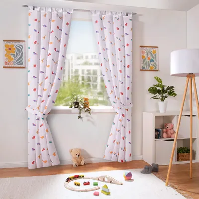 Produktbild von heimtexland ® Kinder Vorhang Set 4-tlg Fensterdekoration Batist Schlaufenschal Seitenschals Kinderzimmer Raffhalter Deko Gardine halbtransparent Typ803 Kindermotive HxB 250 x 150 cm