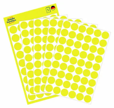 Produktbild von Avery Zweckform 3144, Markierungspunkte, ? 12 mm, 270 Markierungspunkte / 5 Bögen, Gelb