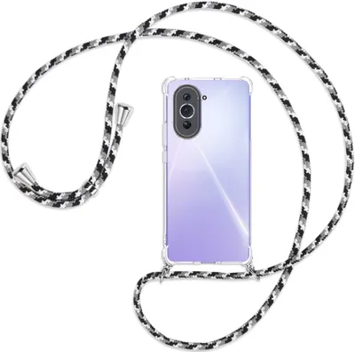Produktbild von Handykette Backcover-Schutzhülle mit Band (Metall silberfarben) für Huawei nova 10 (NCO-AL00, 6.67'') - schwarz/grau/weiß