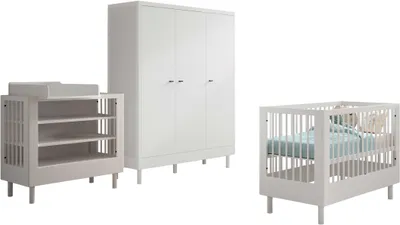 Produktbild von Babyzimmer Forrest: Babybett 60x120cm, Wickeltisch, Kleiderschrank - Weißbuche