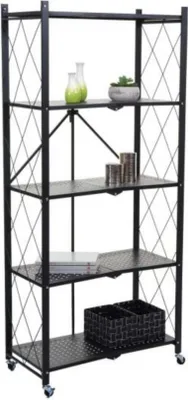 Produktbild von Klappbares Regal auf Rollen KLAP | HxBxT 167x72x34cm | 5 Ebenen | Belastbarkeit 250kg | Schwarz Klappregal Wohnregal Metallregal Lagerregal Bücherregal Küchenregal