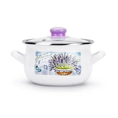 Produktbild von Topf Induktion Emaille mit Glasdeckel Kochtopf Suppentopf Lavendel Weiß 1,9 L
