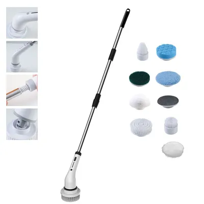 Produktbild von Elektrische Reinigungsbürste,Schleuderwäscher mit verstellbarem Verlängerungsgriff und 9 Bürstenköpfen,für Ecken, Toilette, Küche, Badezimmer, Fenster
