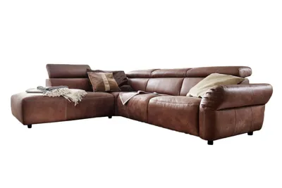 Zdjęcie produktu dla KAWOLA Sofa narożna RISO z regulacją głębokości siedziska skórzana brązowa Recamiere lewa