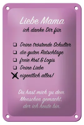 Produktbild von Blechschild Spruch 12x18cm Liebe Mama ich danke Schild