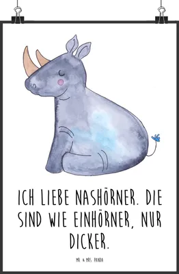 Produktbild von Mr. & Mrs. Panda Bild Einhorn Nashorn DIN A4 - Weiß - Geschenk, Zoo, Wanddeko, Regenbogen, drucke, Plakat, Lustig, Deko, Nashörner, Unicorn
