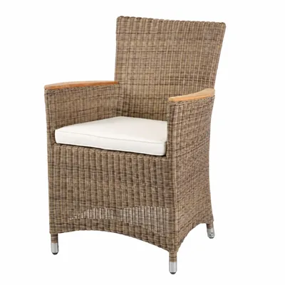 Produktbild von Geflechtsessel Turin Cappuccino aus hochwertigem Polyrattan wetterfester und moderner Rattansessel Gartensessel inkl. Sitzkissen