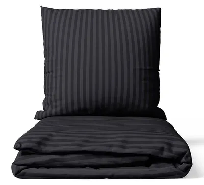 Produktbild von 4 teilig Bettwäsche 135x200 cm Mikrofaser Premium Damast Gestreift Bettbezug Garnitur Set, Schwarz