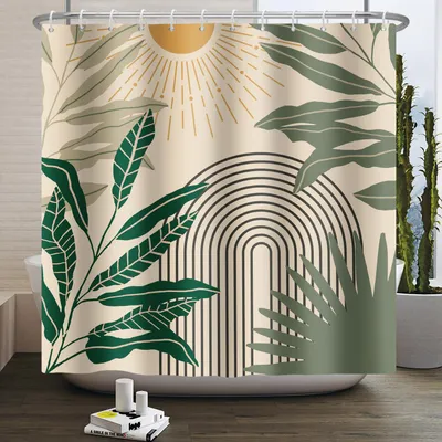Imagen del producto de Cortina de ducha estilo bohemio, 180x180 cm, impermeable, fabricada en poliéster lavable