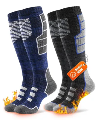 Obrázok produktu pre Lyžiarske ponožky Merino, pánske/dámske, 2 páry, celoročné froté, termo ponožky, veľkosť 43-46, antracitová sivá a modrá
