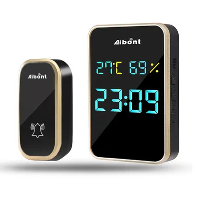 Produktbild von Intelligent Türklingel Funk-Set,mit HD-Digitalanzeige,Plug and Play, 1 Sender(Batterielose) und 1 Empfänger, 38Klingeltöne, Lautstärke 4 Stufen, Gold